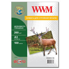 Фотобумага WWM, шелковисто глянцевая 260g/m2, A3, 100л 